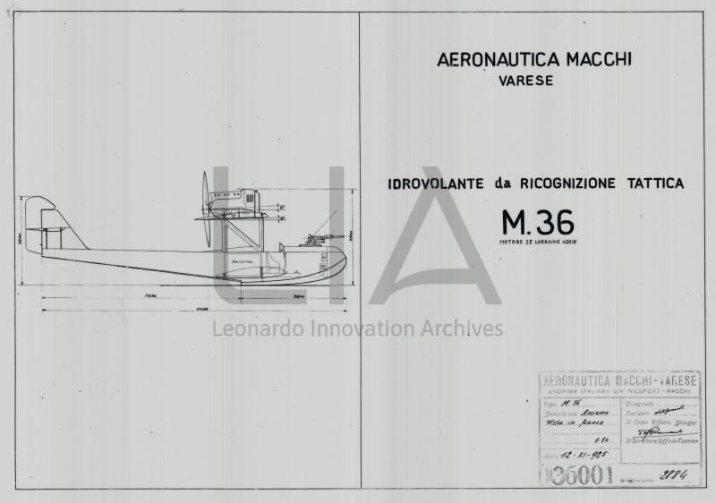 Idrovolante da ricognizione tattica Macchi M.36 - vista  laterale (copia su lucido)